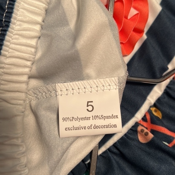 Navy & Coral Print Top With Rosette Detail And Ruffle Shorts - Picture 9 of 13